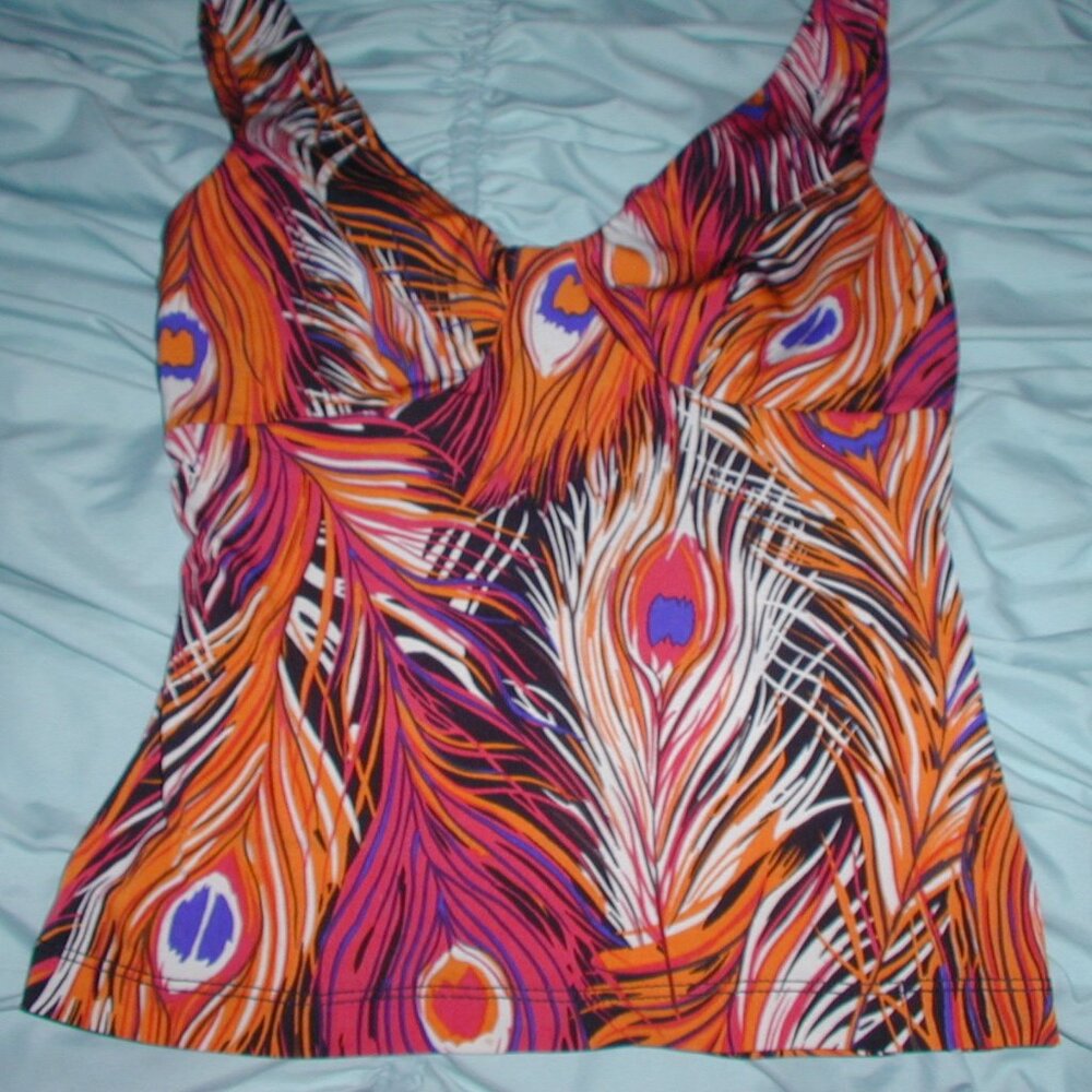 BCBG Max Azria Runway Peacock Vibrant Print with Open back and straps- Size XS